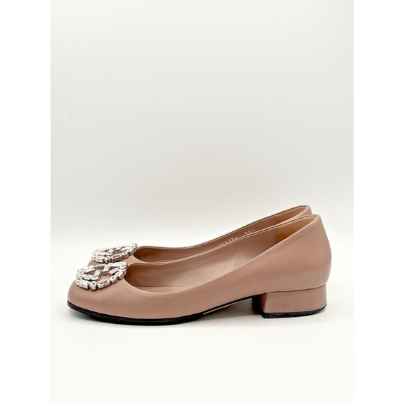 Gucci Nappa Crystal Interlocking G Low Heel Pumps Pink/Nude Leather Sz EU 35.5 - Picture 5 of 15